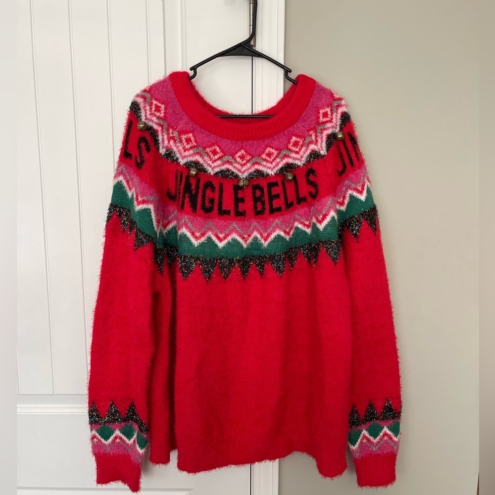 Fuzzy Holiday Christmas Festive Sweater Jingle Bells